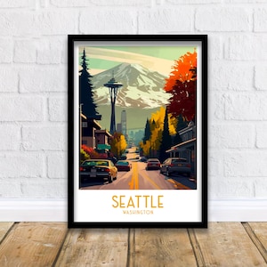 Seattle WA Travel Print| Seattle Wall Art Seattle Cityscape Poster Seattle Illustration Gift for Seattle Lovers Seattle Home Decor