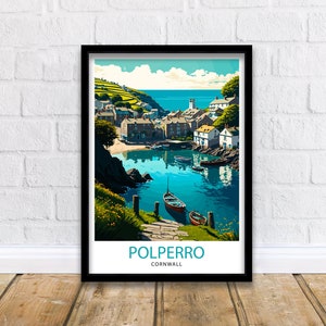 May include: A colourful illustration of a small village with a harbour and boats. The text "Polperro Cornwall" is at the bottom of the image.