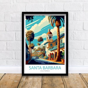 Santa Barbara California Travel Print| Santa Barbara Wall Art California Coastal Decor Travel Poster Santa Barbara Beach Print Home Decor