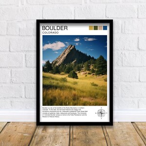 Boulder Colorado Travel Print| Colorado Wall Decor Boulder Poster Rocky Mountain Travel Prints Colorado Art Print Boulder Illustration