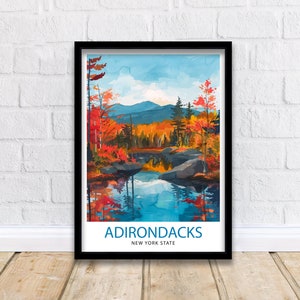 Góry Adirondack Nowy Jork Podróż Wydruk Dekoracja ścienna Sztuka ścienna Adirondack Wisząca dekoracja domu Prezent Adirondack Miłośnicy sztuki Sztuka amerykańska