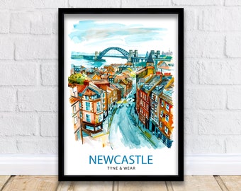 Newcastle Travel Print Wall Decor Wall Art Newcastle Wall Hanging Home Décor Newcastle Gift Art Lovers UK Art Lover Gift Print Art