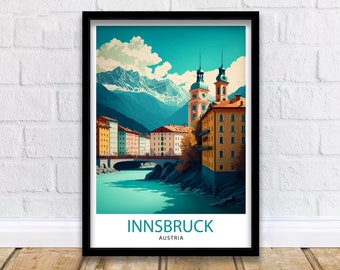Innsbruck Austria Travel Print, Austrian Alps Illustration