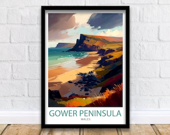 Gower Peninsula Wales Travel Print  Gower Peninsula Wall Decor Gower Peninsula Home Living Decor Gower Peninsula Illustration Travel Poster