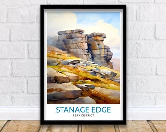 Stanage Edge Print  Peak District Art Climbing Wall Decor England Landscape Poster Hiking Travel Gift British Nature Wall Art