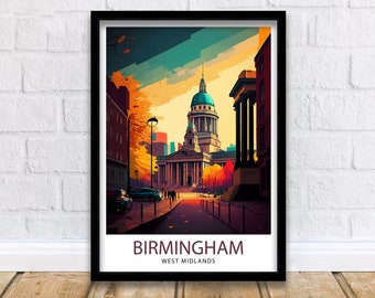 Birmingham England Travel Print  Birmingham Wall Art Birmingham Cityscape UK Travel Poster England Home Decor Birmingham Skyline