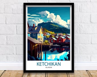 Ketchikan Alaska Travel Print|, Ketchikan Wall Art, Alaska Coastal Decor, Travel Poster, Ketchikan Scenic Print, Home Decor