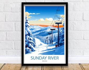 Sunday River Maine Ski Print Winter Resort Wall Art Maine Ski Poster Sunday River Wall Decor Skiing Travel Artwork Mountain Landscape