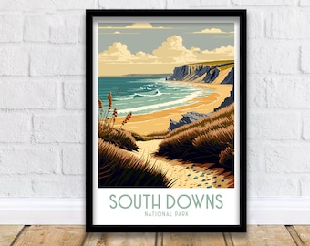 South Downs Travel Print  | National Park | Travel Poster | Seven Sisters | South Downs Print | Travel Print | South Downs Poster