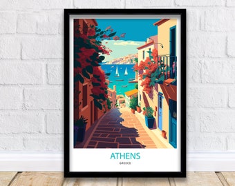 Athens Greece Travel Poster | Cityscape Illustration Art Print