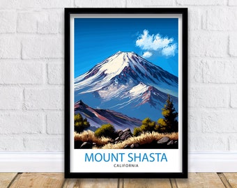 Mount Shasta California Travel Print| Wall Art Decor Mountain Landscape Poster Gift for Nature Lover  California Home Decor