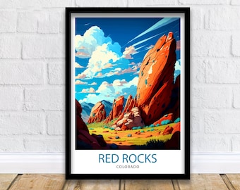 Red Rocks Colorado Travel Poster Colorado Wall Decor Red Rocks Art Print| Colorado Travel Prints Red Rocks Illustration Colorado Wall Art