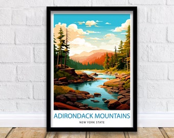 Impression de voyage dans les montagnes Adirondack | Décoration murale Adirondack, affiche Adirondack, impression de voyage à New York, impression d'art Adirondack Adirondack