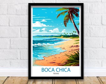 Boca Chica, Texas Travel Print  Texas Wall Decor Boca Chica Poster Beach Travel Prints Texas Art Print Boca Chica Illustration Coastal Wall