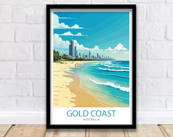 Gold Coast Queensland Travel Print  Australia Wall Art Gold Coast Beaches Illustration Travel Poster Gift for Gold Coast Queensland