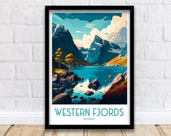 Western Fjords Norway Travel Print , Wall Art Decor, Norway Illustration, Travel Poster, Norway Gift, Home Decor, Norway Wall Art