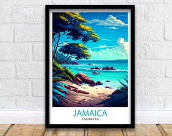 Impresión de viaje de Jamaica, arte mural de Jamaica, póster de Jamaica, decoración del hogar de Jamaica, ilustración de Jamaica, póster de viaje, regalo de Jamaica, arte mural de Jamaica