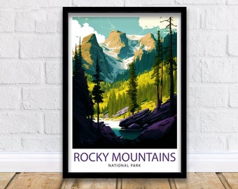 Rocky Mountains Travel Print  Rocky Mountains Wall Art Rocky Mountains Home Decor Rocky Mountains Illustration Travel Poster Gift For Rocky