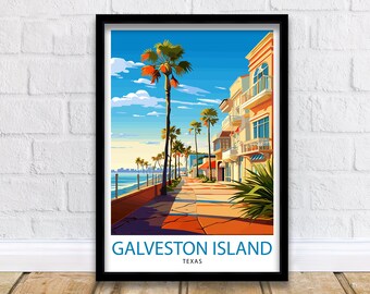 Galveston Island Texas Travel Print  Texas Wall Decor Galveston Island Poster Coastal Travel Prints Texas Art Print Galveston Island
