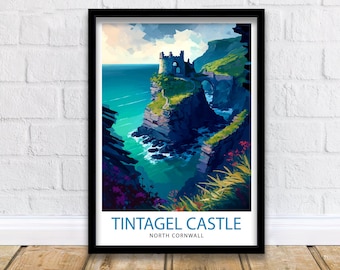 Tintagel Castle Travel Print  Tintagel Wall Decor Tintagel Poster Cornwall Travel Prints Tintagel Art Print Tintagel Illustration Tintagel