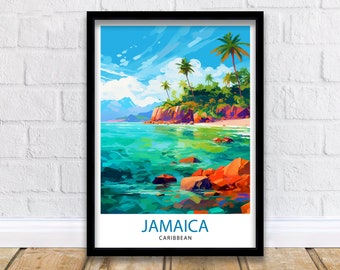 Impresión de viaje de Jamaica, arte mural de Jamaica, póster de Jamaica, decoración del hogar de Jamaica, ilustración de Jamaica, póster de viaje, regalo de Jamaica, arte mural de Jamaica