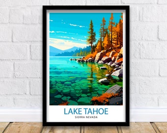 Lake Tahoe Travel Print| Wall Art Decor Lake Tahoe Illustration Travel Poster Gift for Lake Tahoe California Home Decor