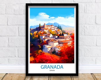 Granada Spain Travel Print  Granada Wall Art Spain Travel Poster Granada Home Decor Granada Spain Illustration Travel Prints
