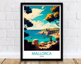 Mallorca Spain Travel Poster Print, Mediterranean Island Art