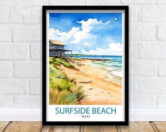 Surfside Beach Texas Travel Print| Texas Coastal Decor Surfside Beach Poster Beach Travel Prints texas Art Print - Surfside Beach