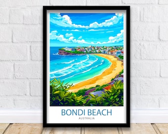 Impresión de viaje de Bondi Beach, Sídney, decoración de pared, arte de pared, colgante de pared de Bondi Beach, decoración del hogar, regalo de Bondi Beach, amantes del arte australiano, regalo para amantes del arte.