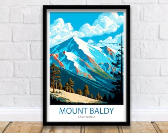 Impressão de viagem em Mount Baldy, Califórnia | Decoração de parede em Mount Baldy, decoração para casa em Mount Baldy, pôster de viagem com ilustração em Mount Baldy, Califórnia