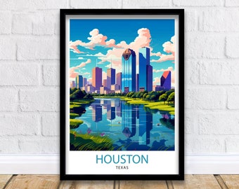 Houston Texas Travel Print| Houston Wall Art Texas Decor Houston Cityscape Travel Poster Houston Skyline Houston Souvenir