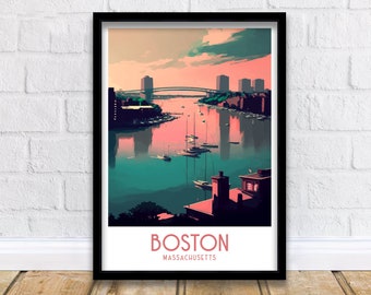 Boston Skyline Print | Modern Travel Poster, Boston Home Decor