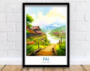 Pai Thailand Travel Print  Pai Wall Decor Pai Poster Thailand Travel Prints Pai Art Print Pai Illustration Pai Wall Art