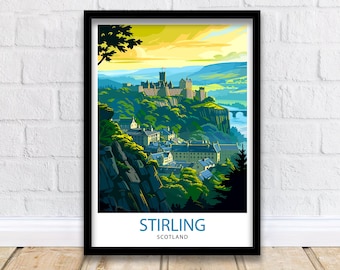 Stirling Scotland Print  Historic City Art Scottish Landmarks Poster Stirling Castle Wall Decor Scotland Landscape Illustration