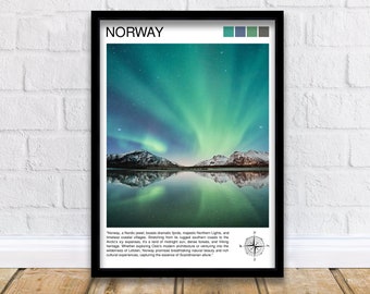 Norway Travel Print  Norway Wall Decor Norway Poster Scandinavia Travel Prints Norway Art Print Norway Illustration Norway Wall Art