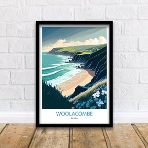 Woolacombe Travel Print  |North Devon| Travel Poster| Woolacombe Beach| Woolacombe| Devon Print| Woolacombe Print| Wall Art| Woolacombe