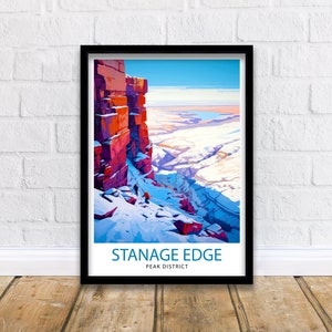 Stanage Edge print Peak District Art klimmuur decor Engeland landschap poster wandelen reizen cadeau Britse natuur muurkunst