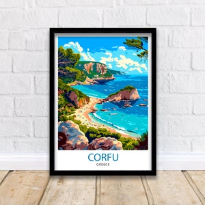 Corfu Greece Travel Print  Corfu Island Wall Decor Greek Island Poster Corfu Travel Prints Mediterranean Art Print Corfu Illustration Greece