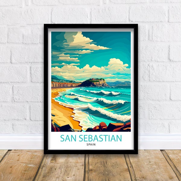 San Sebastian Travel Print  San Sebastian Wall Art San Sebastian Spain Illustration Travel Poster Gift for San Sebastian Spain Home Decor