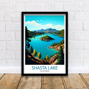 Shasta Lake California Travel Print| Shasta Lake Wall Decor Shasta Lake Home Living Decor Shasta Lake California Illustration Travel Poster