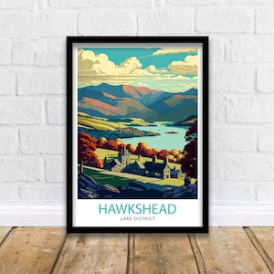 Hawkshead Lake District Travel Print  Wall Art Decor UK Travel Poster Gift For Travelers Lake District Illustration Home Decor