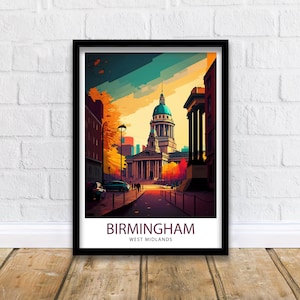 Birmingham England Travel Print  Birmingham Wall Art Birmingham Cityscape UK Travel Poster England Home Decor Birmingham Skyline