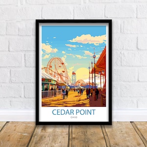 Cedar Point Ohio Print Amusement Park Art Roller Coaster Wall Decor Sandusky Attraction Poster Thrill Ride Illustration Theme Park Adventure