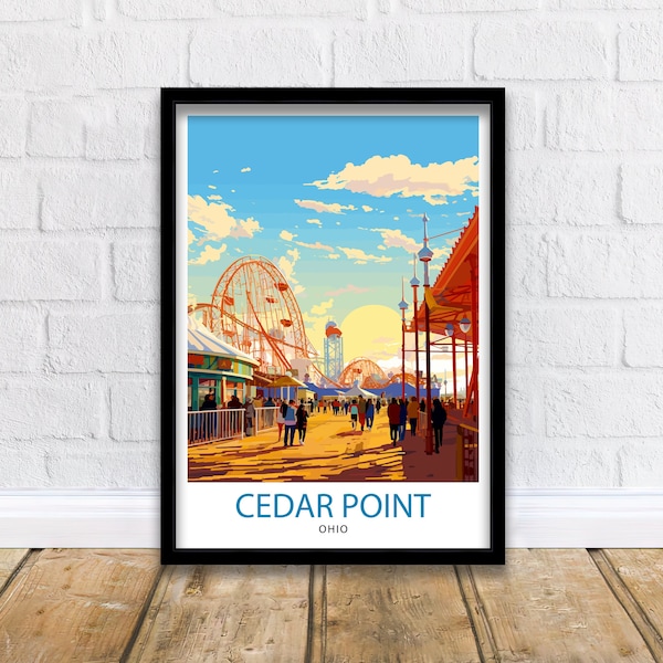 Cedar Point Ohio Print Amusement Park Art Roller Coaster Wall Decor Sandusky Attraction Poster Thrill Ride Illustration Theme Park Adventure