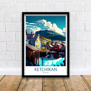 Ketchikan Alaska Travel Print|, Ketchikan Wall Art, Alaska Coastal Decor, Travel Poster, Ketchikan Scenic Print, Home Decor