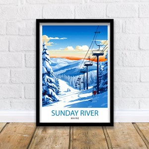 Sonntag Fluss Maine Ski Druck Winterresort Wand Kunst Maine Ski Poster Sonntag Fluss Wand Dekor Skilaufen Kunstwerk Berglandschaft