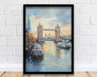 ロンドンの水彩画、イギリスの都市アート、ロンドンの風景画、ロンドン