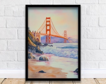 San Francisco Watercolor Painting Wall Art Golden Gate Bridge Print San Francisco Art Watercolor Art California Coastal Decor