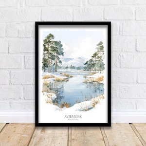 Aviemore Scotland Watercolor Painting Scottish Highlands Art Aviemore Print Scenic Mountain Village Decor